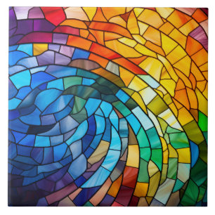 Rainbow Stained Glass Ceramic Tile
