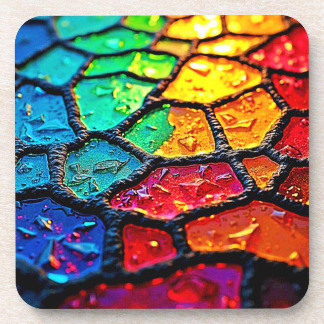Rainbow Stained Glass Close-Up Art Coaster (Front)