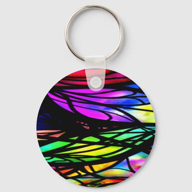 Rainbow Stained Glass Colourful Fancy Fun Key Ring (Front)
