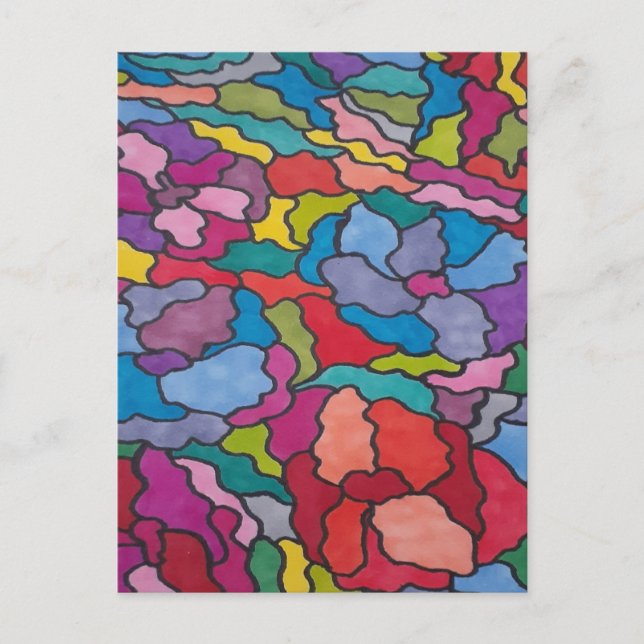Rainbow Stained Glass Flowers Abstract Postcard (Front)