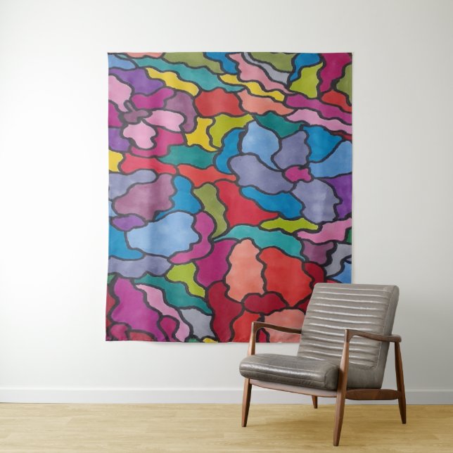 Rainbow Stained Glass Flowers Abstract Tapestry (In Situ)