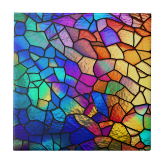 Rainbow Stained Glass Pattern Ceramic Tile