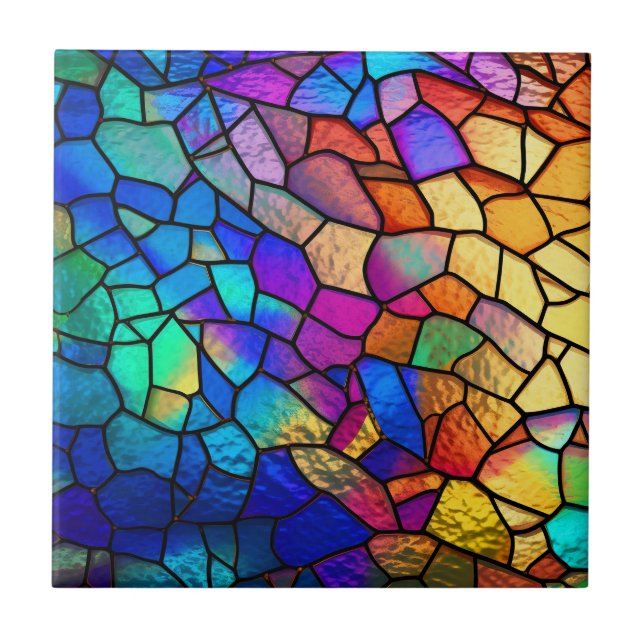 Rainbow Stained Glass Pattern Ceramic Tile (Front)