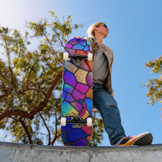 Rainbow Stained Glass Pattern Skateboard