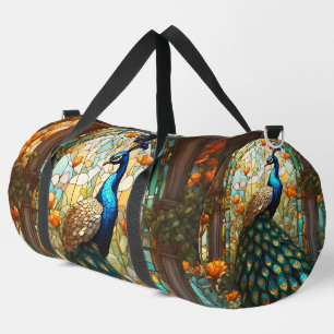 Rainbow Stained Glass Peacock Large Duffel Bag