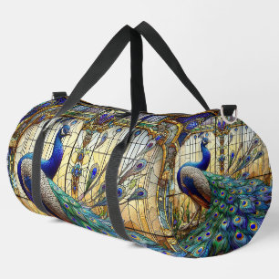 Rainbow Stained Glass Peacock Large Duffel Bag