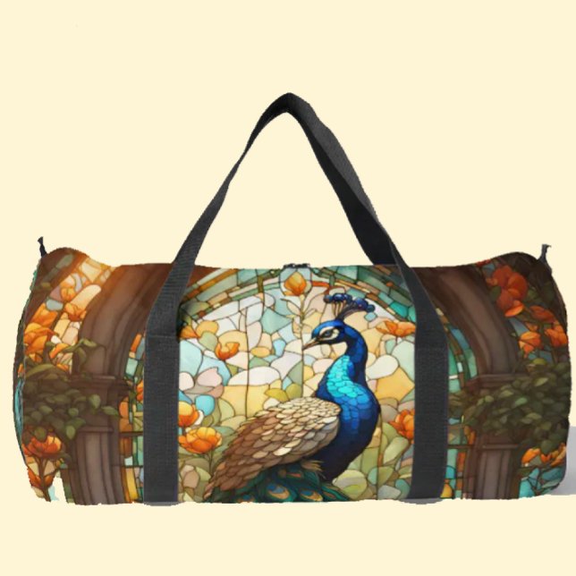 Rainbow Stained Glass Peacock Large Duffel Bag (Creator Uploaded)
