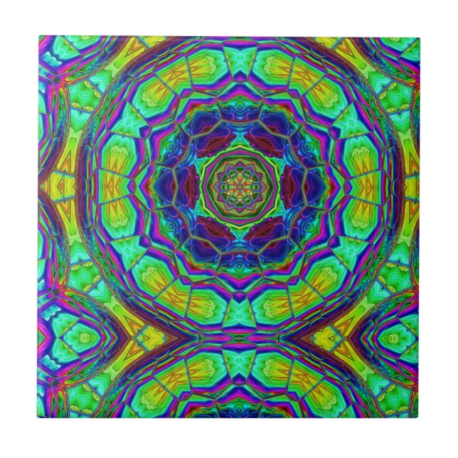 Rainbow Stained Glass Window Tie Dye Ceramic Tile (Front)