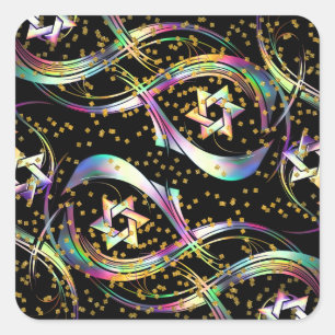 Rainbow Star Flourish Gold Confetti Square Sticker