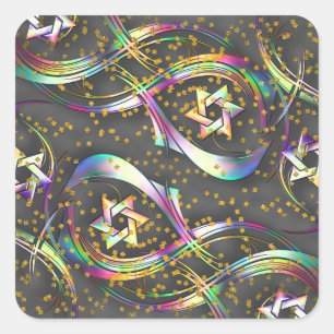 Rainbow Star Flourish Gold Confetti Square Sticker