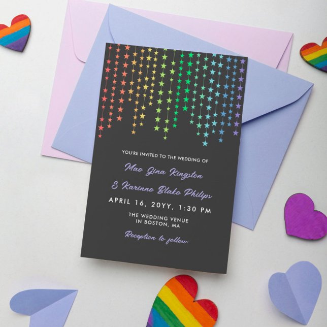 Rainbow Star Garlands Informal LGBT Wedding Invitation (Creator Uploaded)
