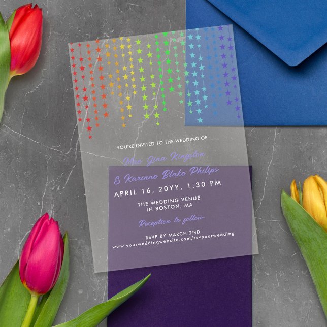 Rainbow Star Garlands Informal LGBTQ Wedding Acrylic Invitations (Creator Uploaded)
