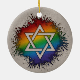 Rainbow Star of David Ceramic Ornament