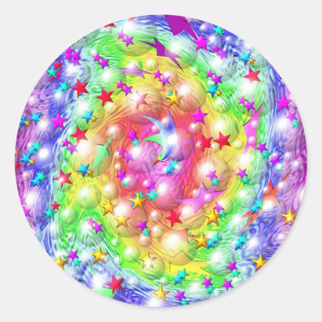 Rainbow Star Parade Classic Round Sticker (Front)