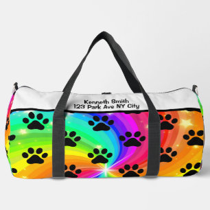 Rainbow Star Paw Print Tie Dye Monogram Personal Duffle Bag