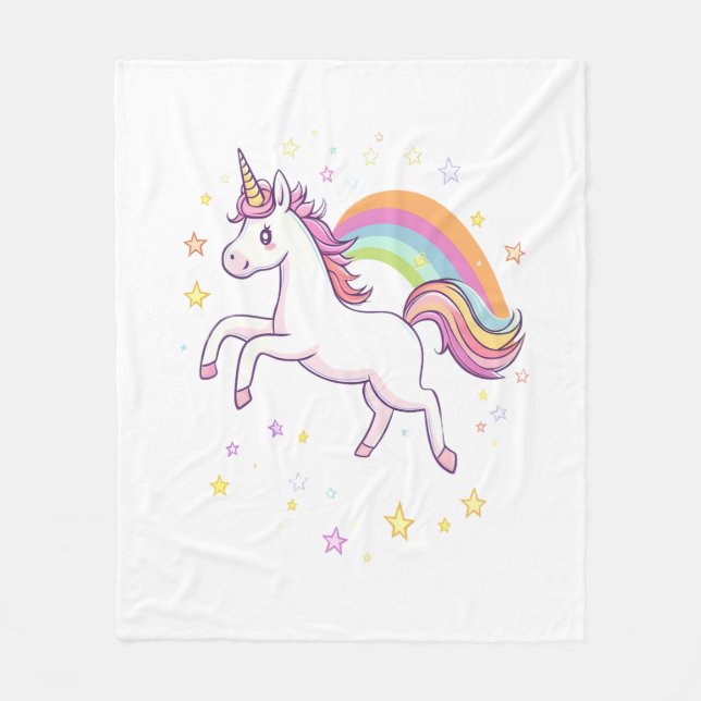Rainbow Star Unicorn (1) Fleece Blanket (Front)