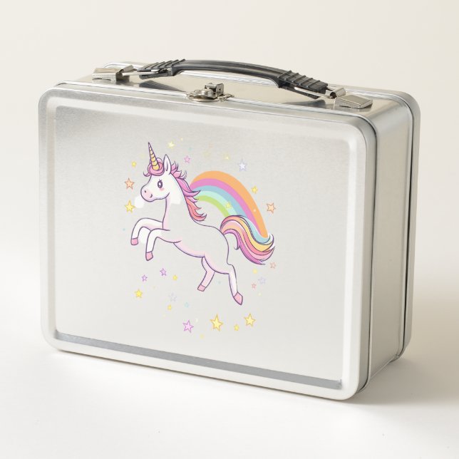 Rainbow Star Unicorn (1) Metal Lunch Box (Front)