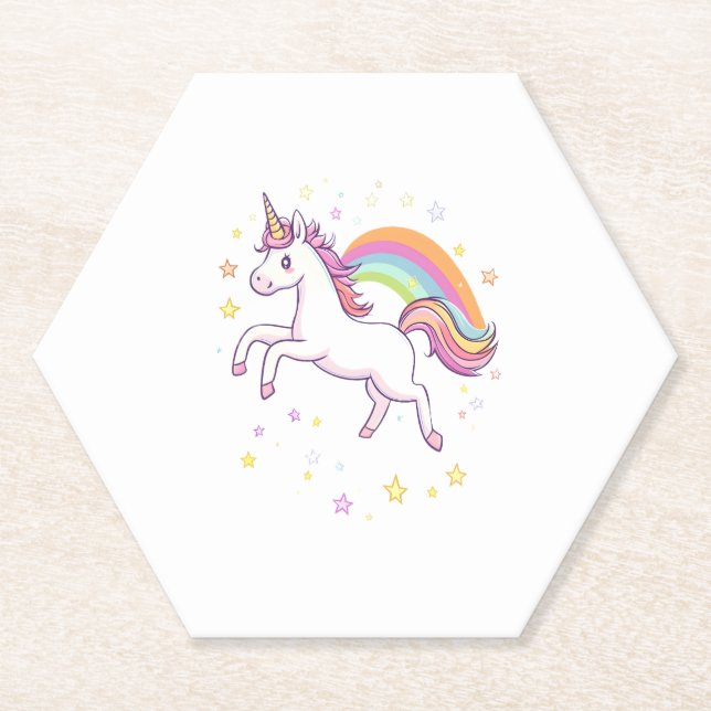 Rainbow Star Unicorn (1) Paper Coaster (Front)
