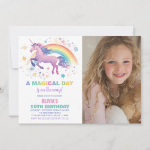 Rainbow Star Unicorn Birthday Invitations Photo