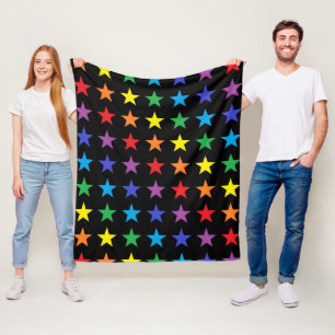 Rainbow Stars Black Fleece Blanket