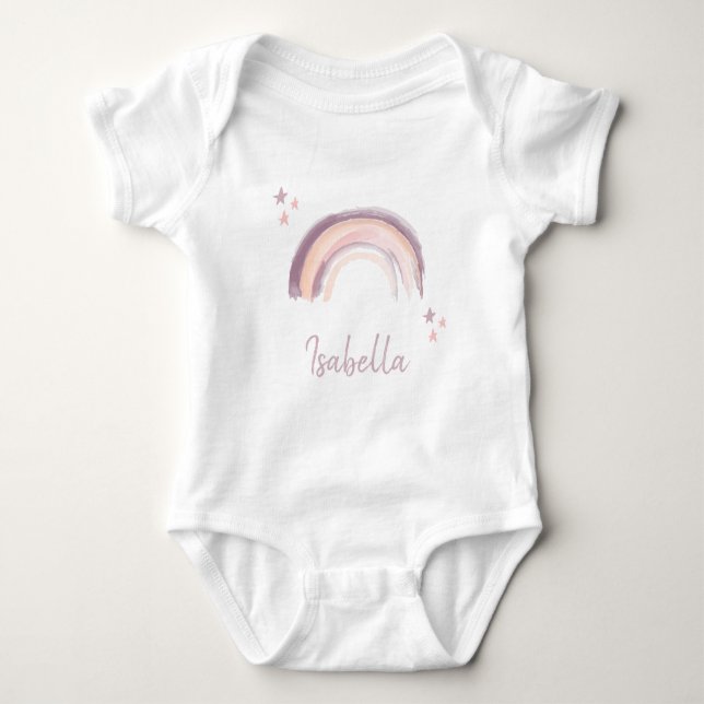 Rainbow  & Stars Boho Muted Pink Baby Name   Bodysuit (Front)