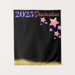 Rainbow Stars  Gold Graduation  Backdrop Tapestry