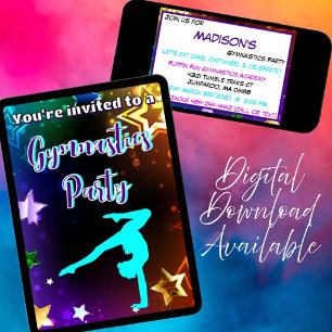 Rainbow Stars Gymnastics Birthday Party Invitation