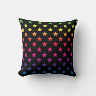 Rainbow Stars over Black Background Pattern Cushion