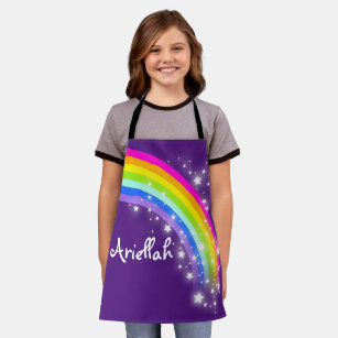 Rainbow stars pink purple custom name art apron