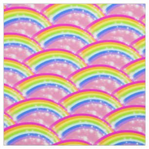 Rainbow stars pink sky repeat pattern fabric
