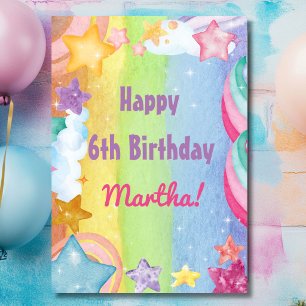 Rainbow stars sparkling cute Happy Birthday Card