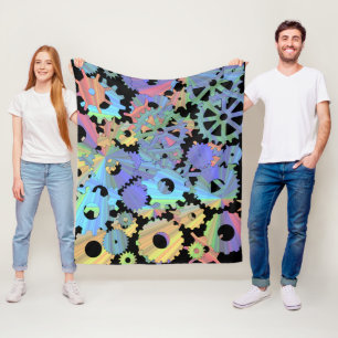 Rainbow steampunk metal gears art fleece blanket