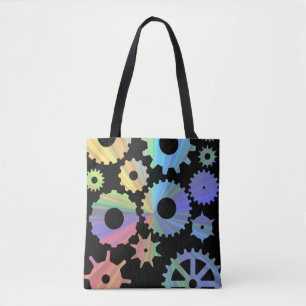 Rainbow steampunk metal gears art tote bag