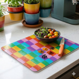 Rainbow Steps Blocks Pattern Decorative Glass Cutting Board