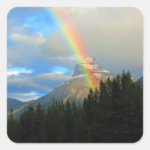 Rainbow & Stormy Skies Over Snowy Mountain Canada Square Sticker