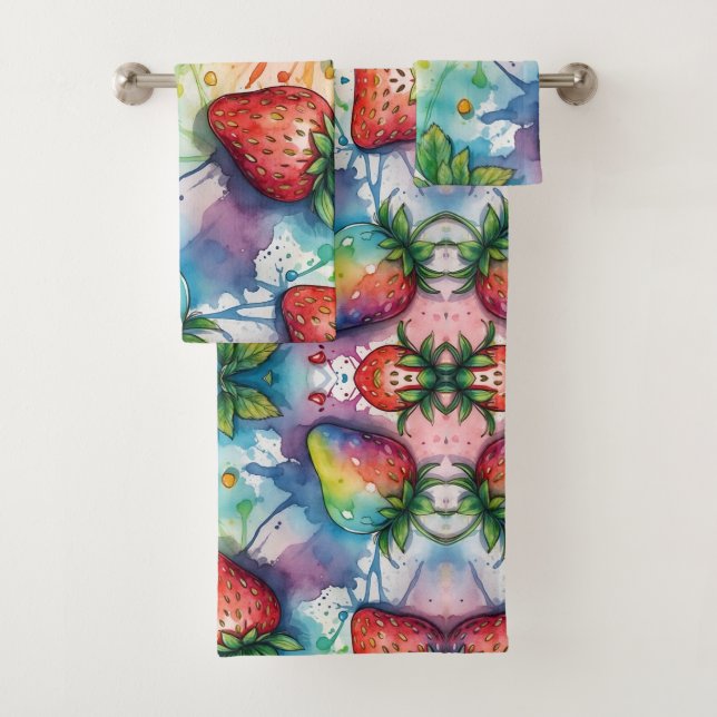 Rainbow Strawberry Colourful Paint Sploshes Bath Towel Set (Insitu)