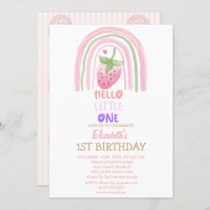 Rainbow Strawberry Stripe Hello Little One  Invitation