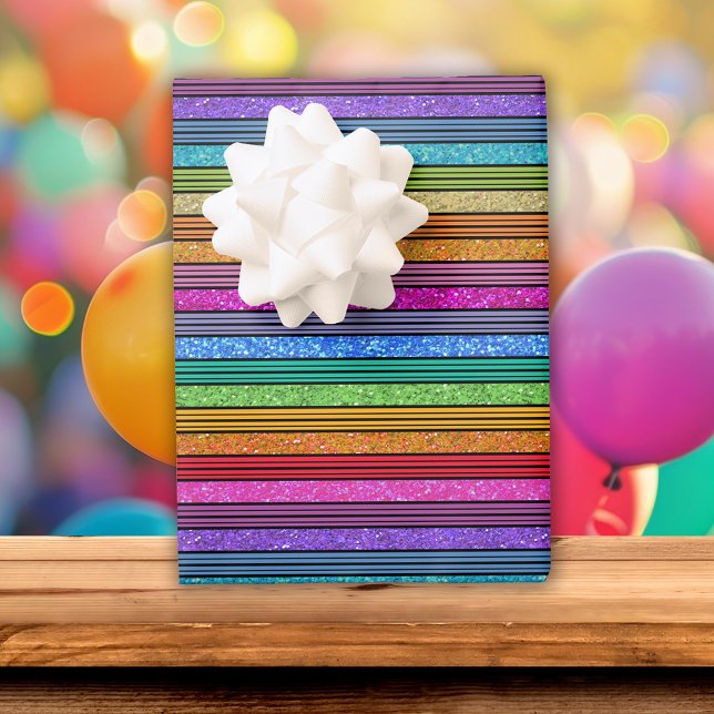Rainbow Stripe Glitter Birthday Wrapping Paper Sheet (Creator Uploaded)