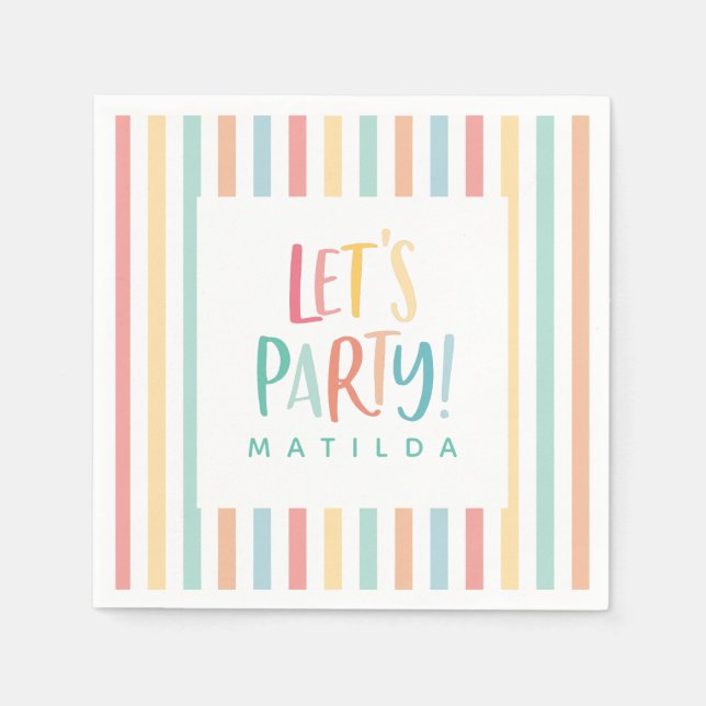 Rainbow stripe lets party birthday party napkin (Front)