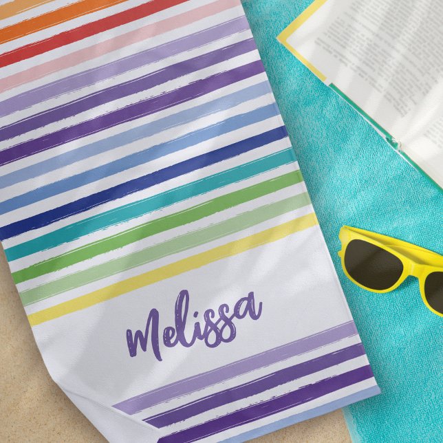 Rainbow Stripe Monogram Beach Towel (Creator Uploaded)
