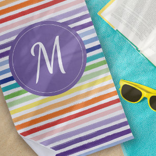 Rainbow Stripe Monogram Beach Towel