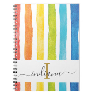 Rainbow Stripe Monogram Cursive Script Notebook
