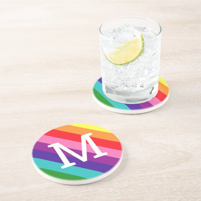 Rainbow Stripe Monogram Initial Pride Coaster (Side)