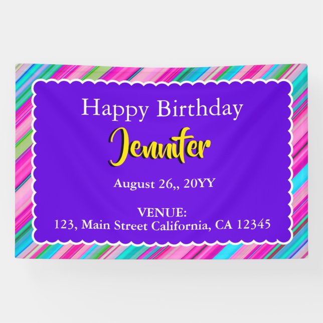 Rainbow Stripe Pattern Birthday Custom Text Banner (Horizontal)