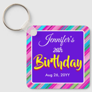 Rainbow Stripe Pattern Birthday Custom Text Key Ring
