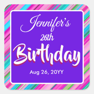 Rainbow Stripe Pattern Birthday Custom Text Square Sticker