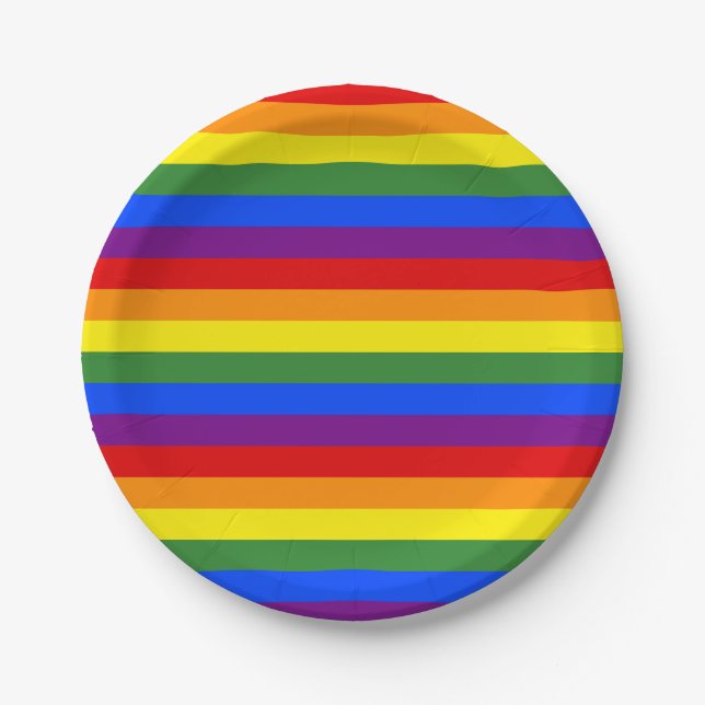Rainbow Stripe Pattern Pride Party Paper Plate (Front)