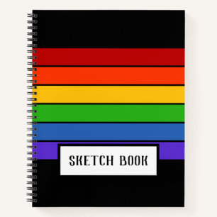 Rainbow Stripe Sketch Sketchbook Black Notebook