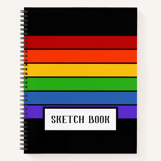 Rainbow Stripe Sketch Sketchbook Black Notebook (Front)