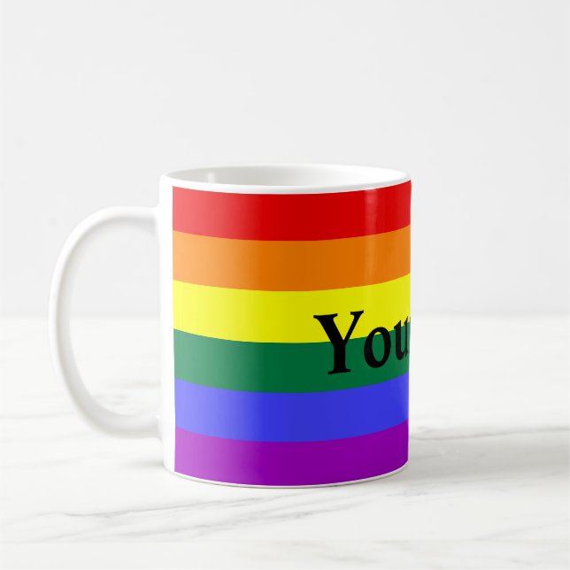Rainbow Stripe with Custom Text Coffee Mug (Left)